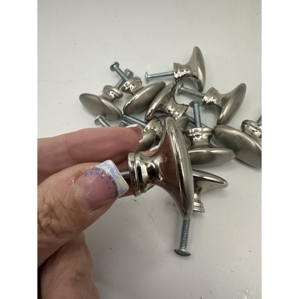 Lot 12 Cabinet Drawer Knobs Hardware Oval Door Pulls Metal Brushed Nickel 1-5/8"